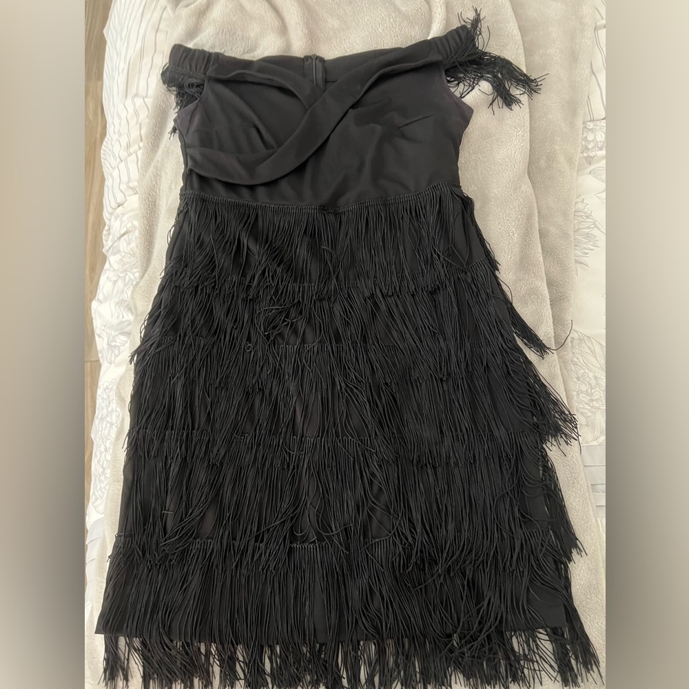 Black fringe dress L